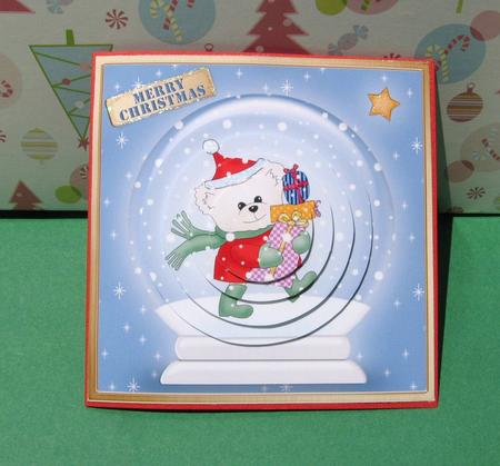 Xmas Teddy Snowglobe Circle Pyramage Topper by Julie Mansell
