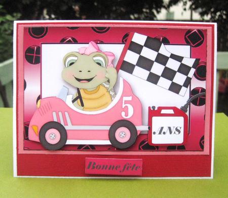 Cute Turtle Girl in a Racing Car by Julie Mansell
