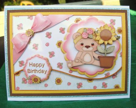 Birthday Bear with Flowers by Julie Mansell