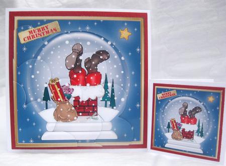 Xmas Santa Got Stuck Snowglobe Shell Edged Corner Stacker by Julie Mansell
