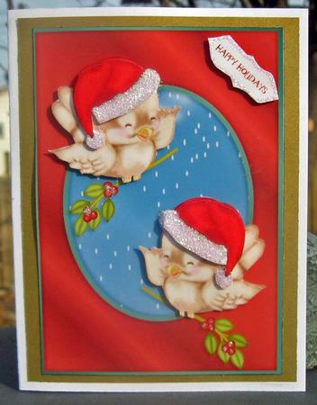 Christmas Birds and Mistletoe Card Front by Julie Mansell