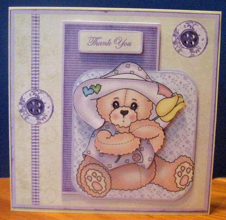 Tulip Bear Card Front with Topper and Decoupage by Julie Mansell