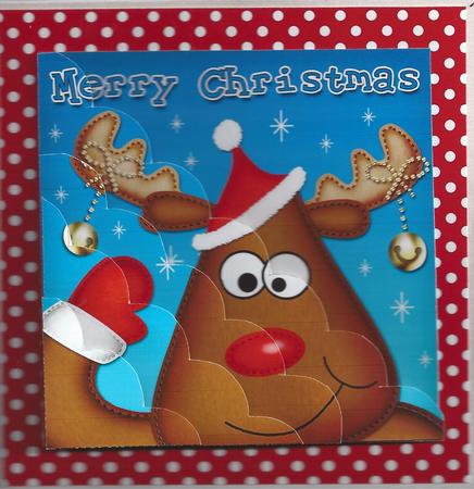 8 x 8 Rudolph Fun Novelty Xmas Card Kit N Scalloped Corners by Julie Mathewson