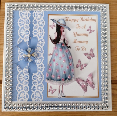 blue with lace and bow with window 8x8 card front frame by Julie McGregor