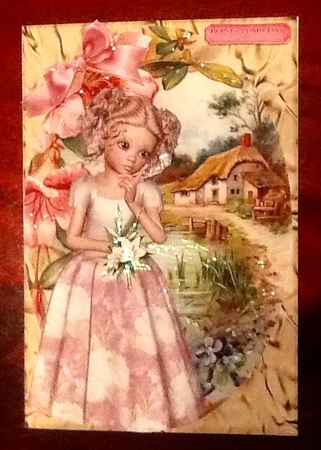 Pretty Flower Girl with Country Cottage by Julie McGregor