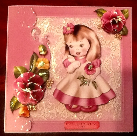 Cute Girl with Camellias Side Border Card Front by Julie McGregor