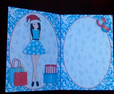 Christmas Shopping Boxes and Bags Brunette in Blue Insert by Julie McGregor
