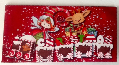 CHRISTMAS MONEY WALLET - TRAIN, RUDOLPH AND ELF by Julie McGregor