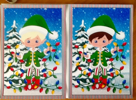 2 Christmas elf card fronts by Julie McGregor
