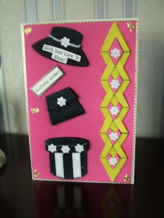 Girls Just Love to Shop Hat Bag Hatbox Decoupage Card by Julie McGregor