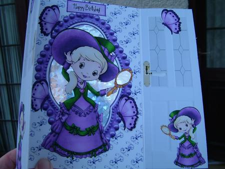 Cute Little Vintage Lady with Purple Butterflies, Gatefold by Julie McGregor