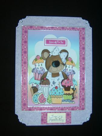 Teddy with Lots of Yummy Cupcakes, A4 Topper by Julie McGregor