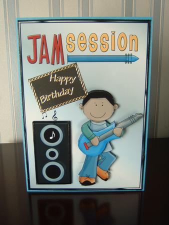 Jam Session Guitar Boy 1 Quick Card Front with Decoupage by Julie McGregor