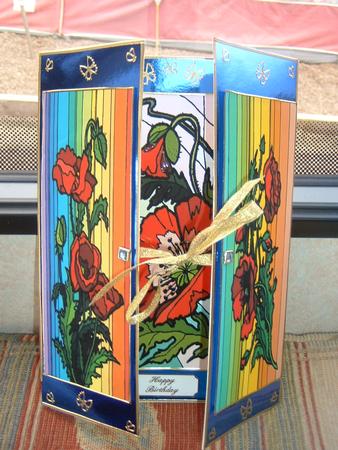 Stained Glass Poppies Gate Fold, Birthday or Belated Birthday by Julie McGregor