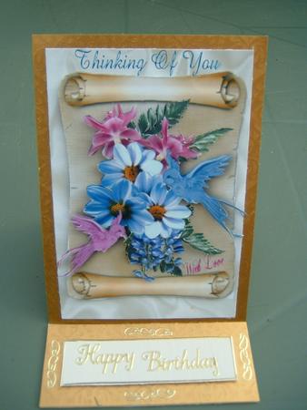 Thinking of You, Flowers and Bluebirds A4 by Julie McGregor
