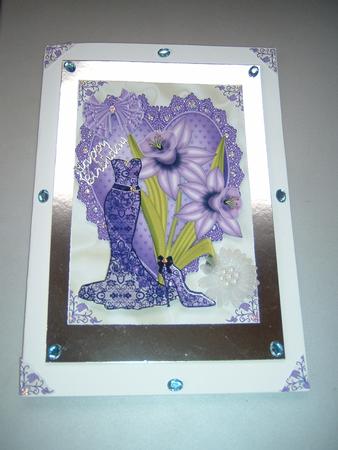 Purple Lace Dress, with Purple Daffodil, Heart, A4 Topper by Julie McGregor