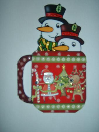 Mug Shaped Christmas Card with Snowmen by Julie McGregor