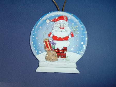3D Xmas Santa Got Stuck Snow Globe Shaped Tree Decoration by Julie McGregor