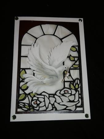White Dove with Silver Roses in a Window Frame A4 by Julie McGregor