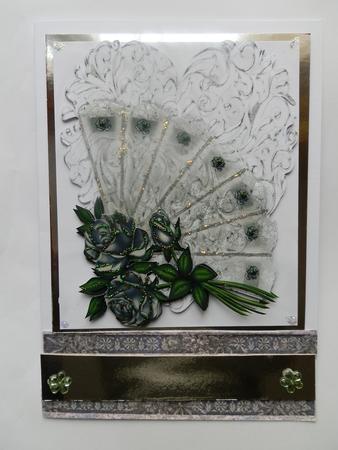 Silver Roses for Mothers Day on Lace Fan A4 by Julie McGregor
