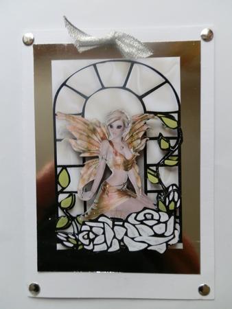 Pretty Fairy with White Roses in Window Frame A4 by Julie McGregor