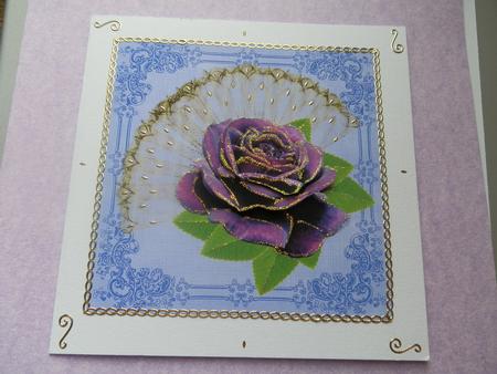 Big Bold Deep Purple Rose Decoupage on Gold Fan by Julie McGregor