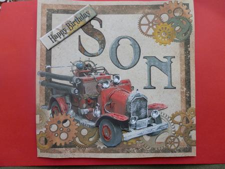Steampunk Vintage Fire Engine Son 8x8inch Topper by Julie McGregor
