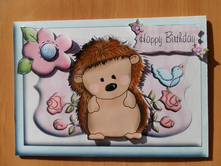 Spring Hedgehog Birthday or Get Well Soon Topper by Julie McGregor