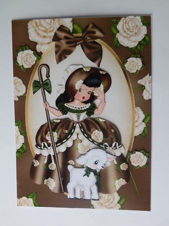 Little Bo Peep in Brown with Little Lamb & Cream Roses by Julie McGregor