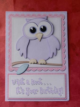 A5 What a Hoot Birthday Felties Quick Card N 3D Decoupage by Julie McGregor
