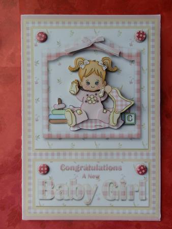 New Baby Girl with Bottle A5 Card Front by Julie McGregor