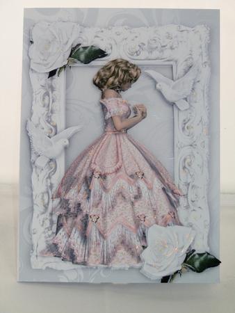 White Doves, White Roses , Beautiful Lady in Ornate Frame A4 by Julie McGregor