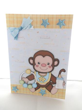 Cute Baby Boy Monkey with Rattle & Bottle by Julie McGregor