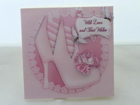 Pink Shoe and Butterfly Greeting Card Front by Julie McGregor
