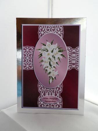 Lace Cross with Lilies Lilac A4 by Julie McGregor
