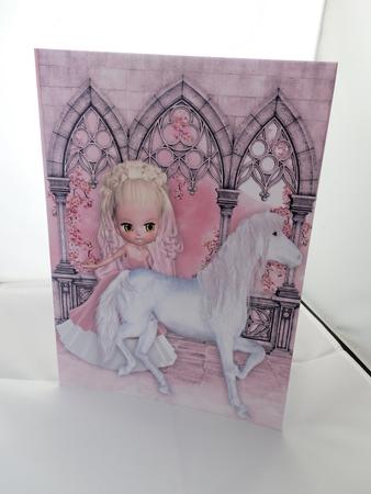 Beautiful White Horse, with Pretty Lady in Scenery A4 by Julie McGregor