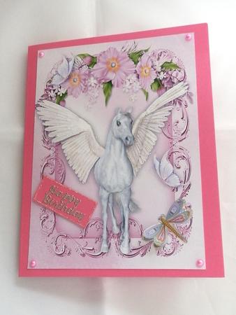 Beautiful White Winged Horse in Floral Frame A4 by Julie McGregor