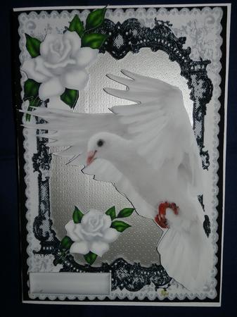 Beautiful White Dove in Flight with White Roses by Julie McGregor