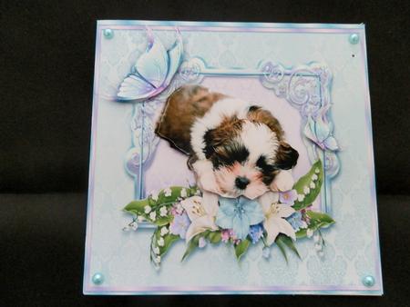 Sweet Little Puppy with Flowers and Butterflies by Julie McGregor