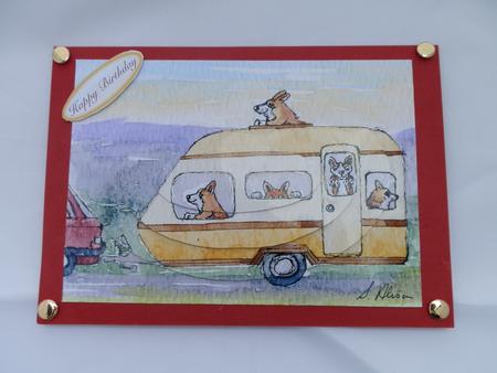 They Were Off on Their Holidays - Dogs in a Caravan Oval Pyr by Julie McGregor