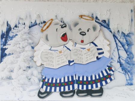 Angel Teddies Carol Singing in Snow Scene by Julie McGregor