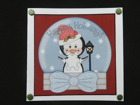 Christmas Penguin Snow Globe Topper 3 by Julie McGregor