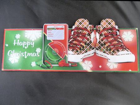 Christmas Tartan Mp3 and Basketball Boots Over the Top Card by Julie McGregor
