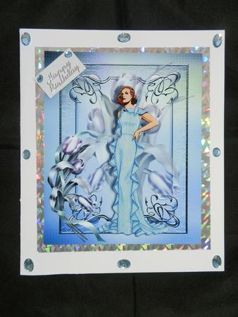 Art Deco Style Lady in Blue Card Topper by Julie McGregor