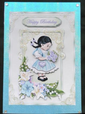 Cute Girl with Flowers in Blue Dress Card Front by Julie McGregor
