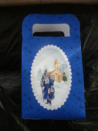 Santa in Pearl Frame Blue Large Giftbag by Julie McGregor