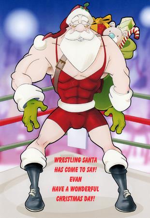 Wrestler Santa Dude A4 by Julie McGregor
