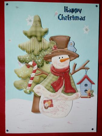 Winter Snowman Card Front with Decoupage by Julie McGregor