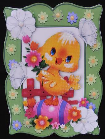Little Yellow Chick with White Flowers in Flower Frame by Julie McGregor