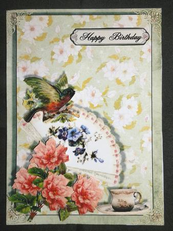 Fmale Card for Any Occasion, Bird, Fan, Flowers by Julie McGregor